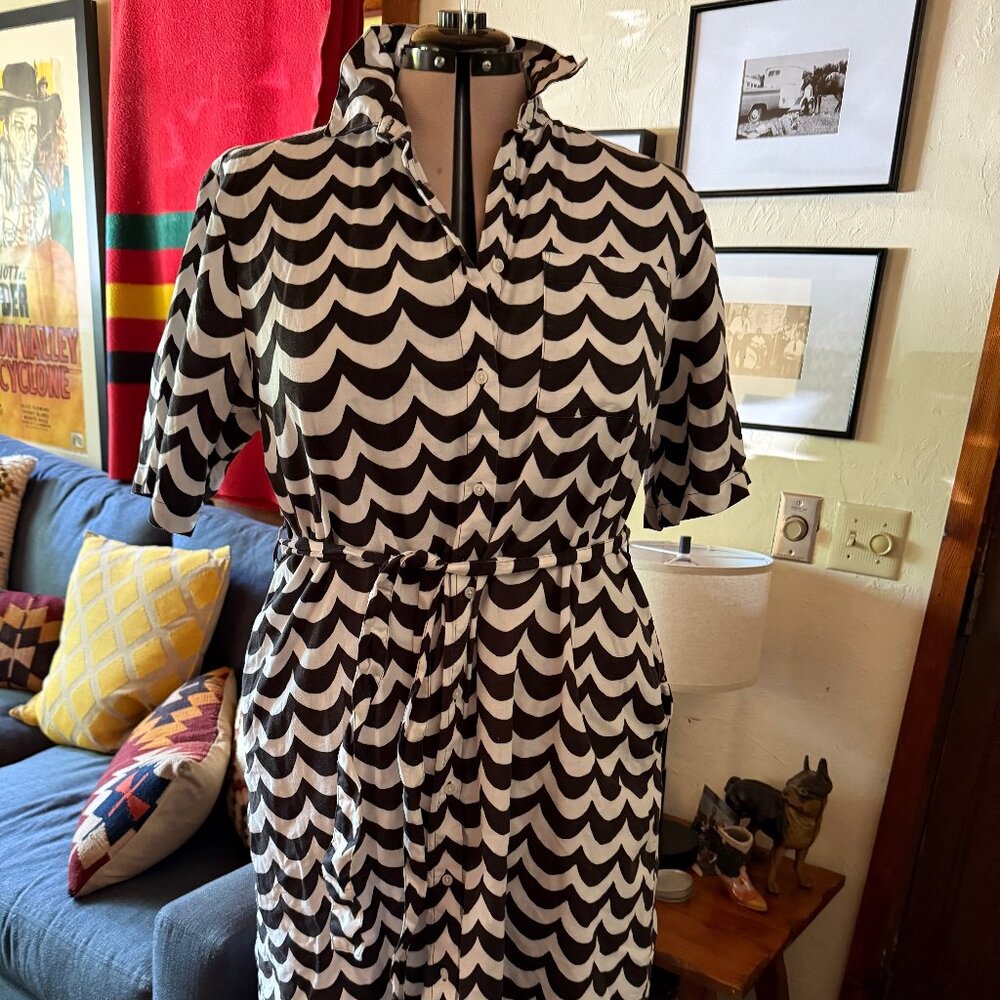 Marimekko by Uniqlo Linen Midi Shirt Dress with Tie Waist